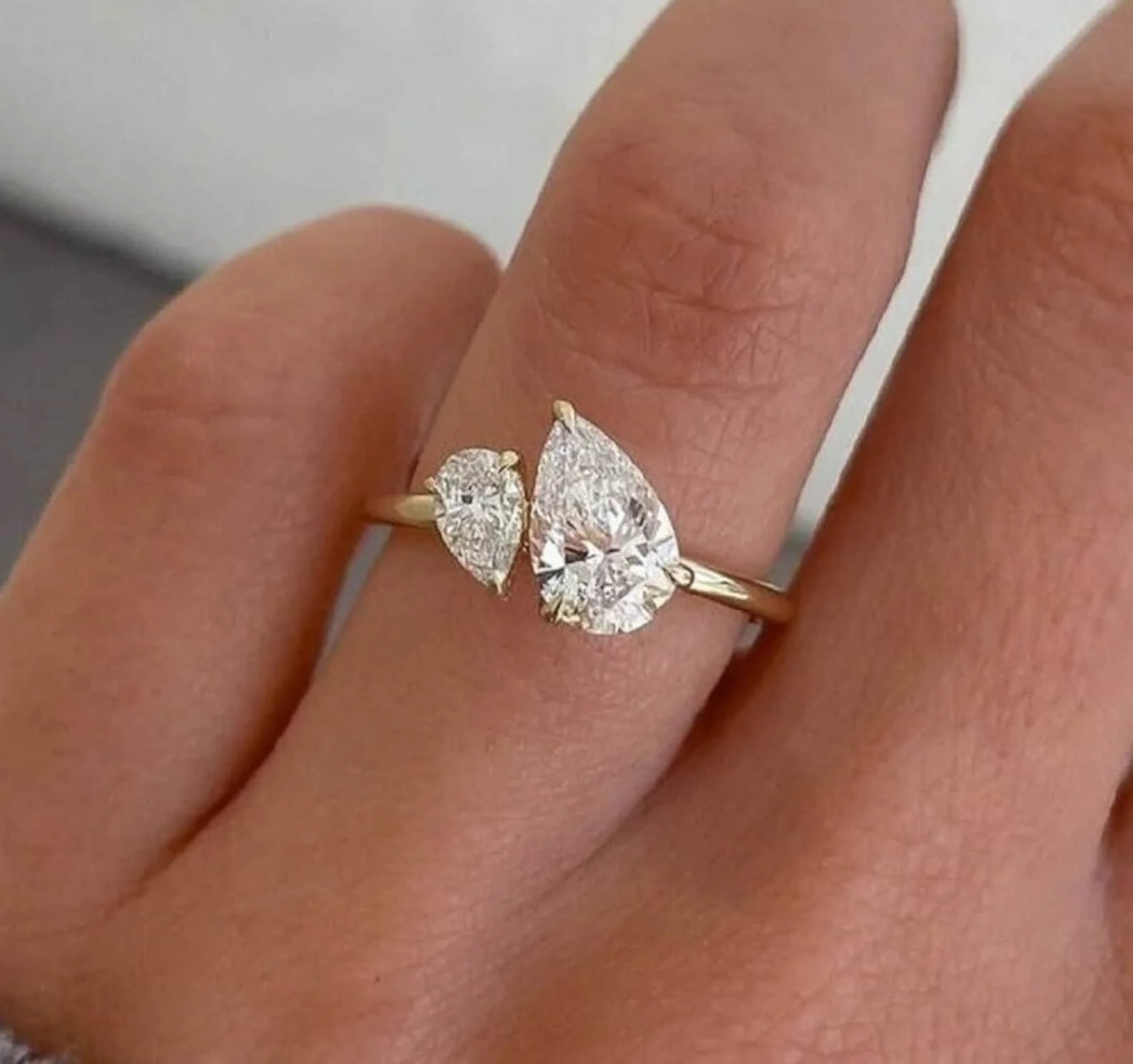 10k 14k 18k Solid Real Gold Vvs Moissanite Diamond Toi Et Moi Engagement Ring Pear Moissanite Two Stone