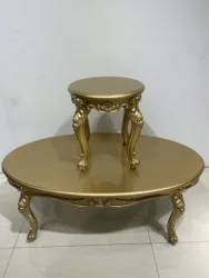 Luxury Style Furniture Small Dining Table Gold Carved Design Round Coffee Table