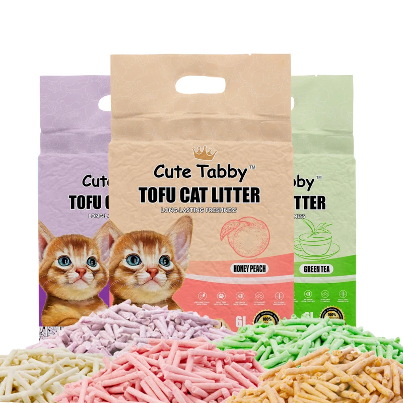 Manufacturer OEM Premium White Colour Plant Cat Sand Milk Scent 6l Eco Clean 2mm Stripe Shape Dust Free Clumping Tofu Cat Litter