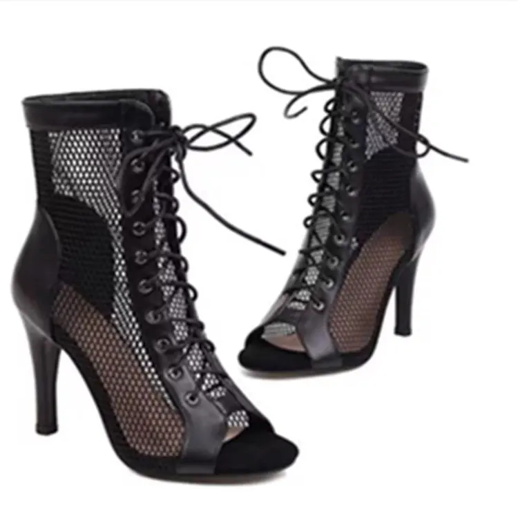 New Design Hollow Mesh High Heel Jazz Fashion Latin Comfort Peep Dance Toe Shoes Women Sandals