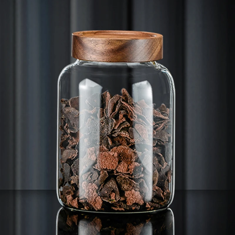 Large glass sealed jar screw wooden lid green plum lychee wine bottle tangerine peel miscellaneous grain storage jar