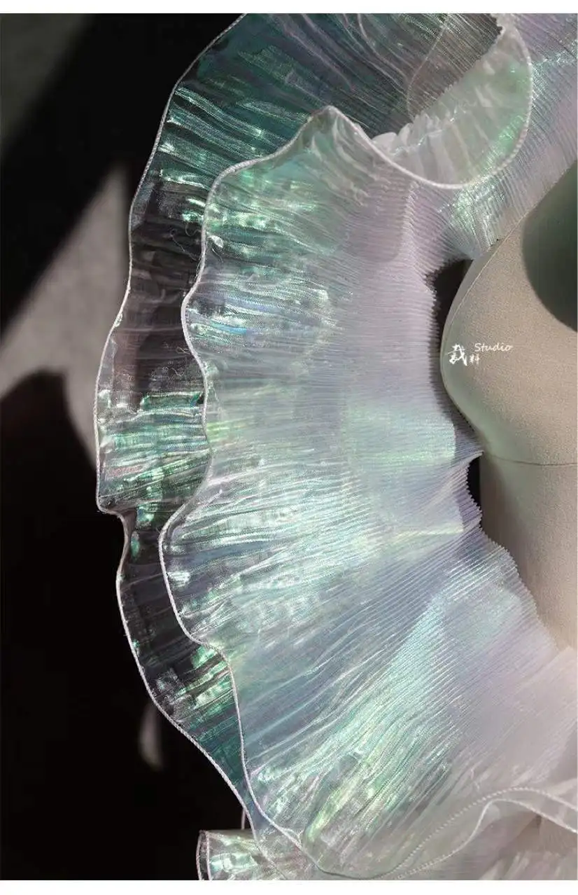 15cm colorful metallic laser 3D designer pleated fabric mermaid dress frock frill dress