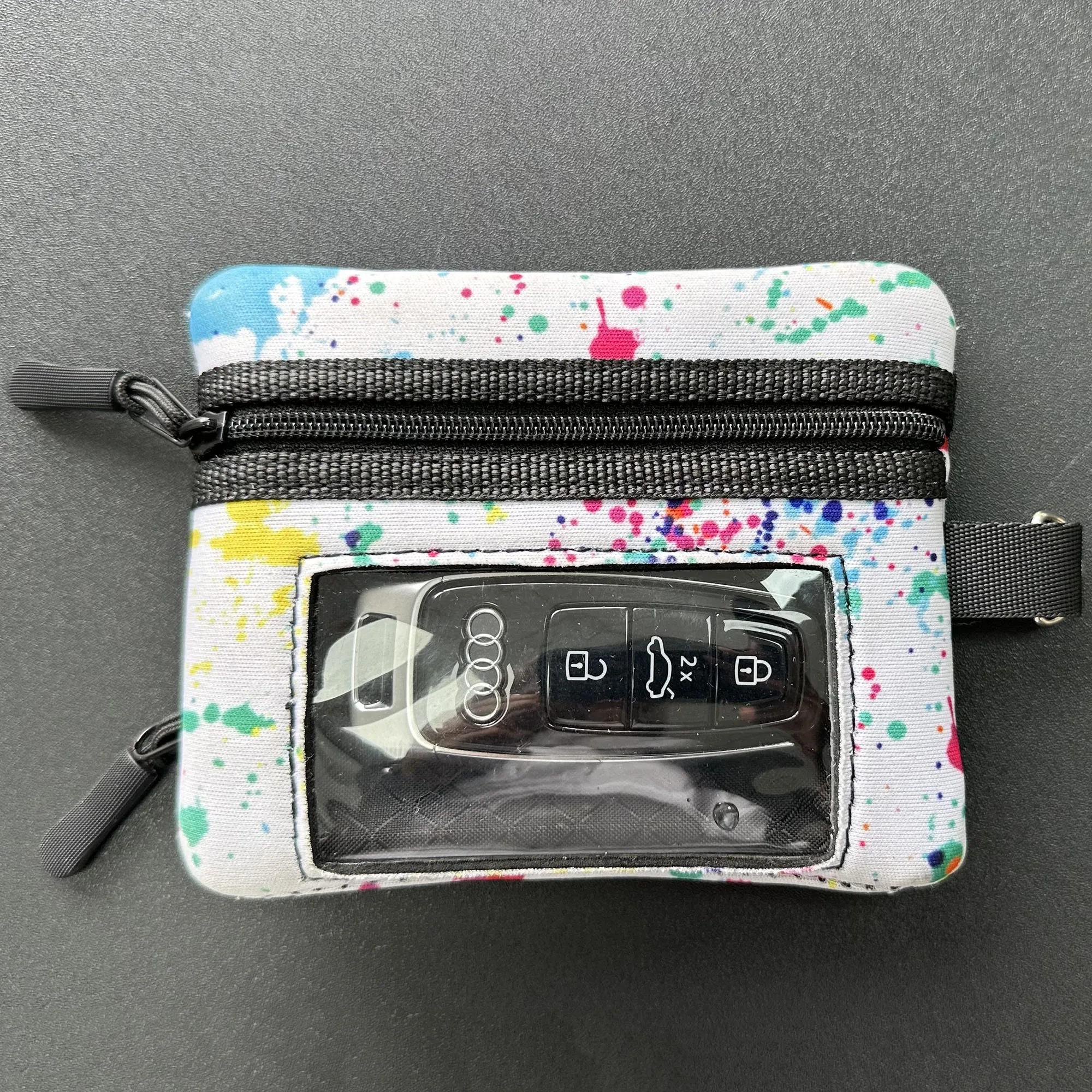 Wholesale Neoprene High Quality KeyChain Holder pouch bag PVC Clear Window Car Key Case Coin Pouch Bag