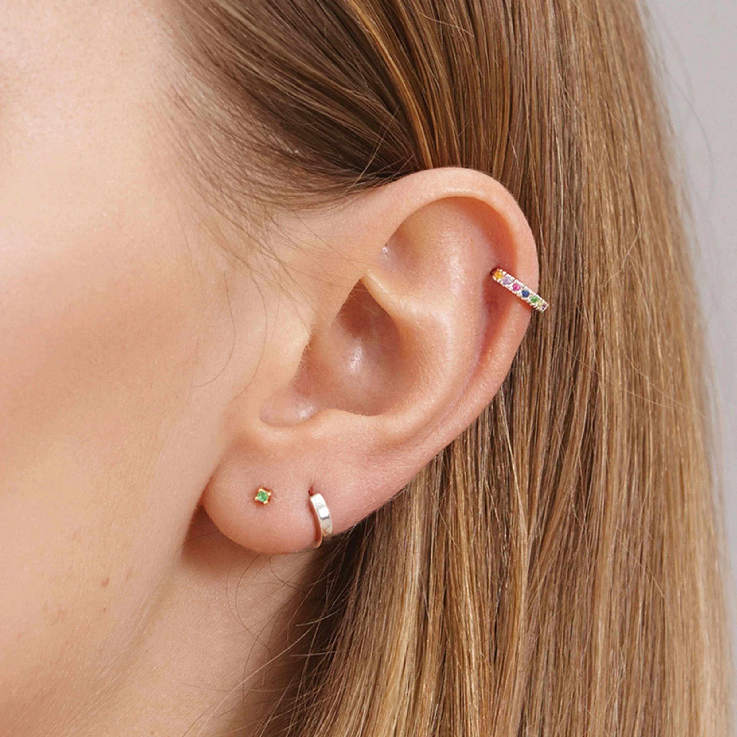 LOZRUNVE 925 Sterling Silver Micro Pave Multi Colored Black CZ Base Huggie Hoop Earrings Rainbow