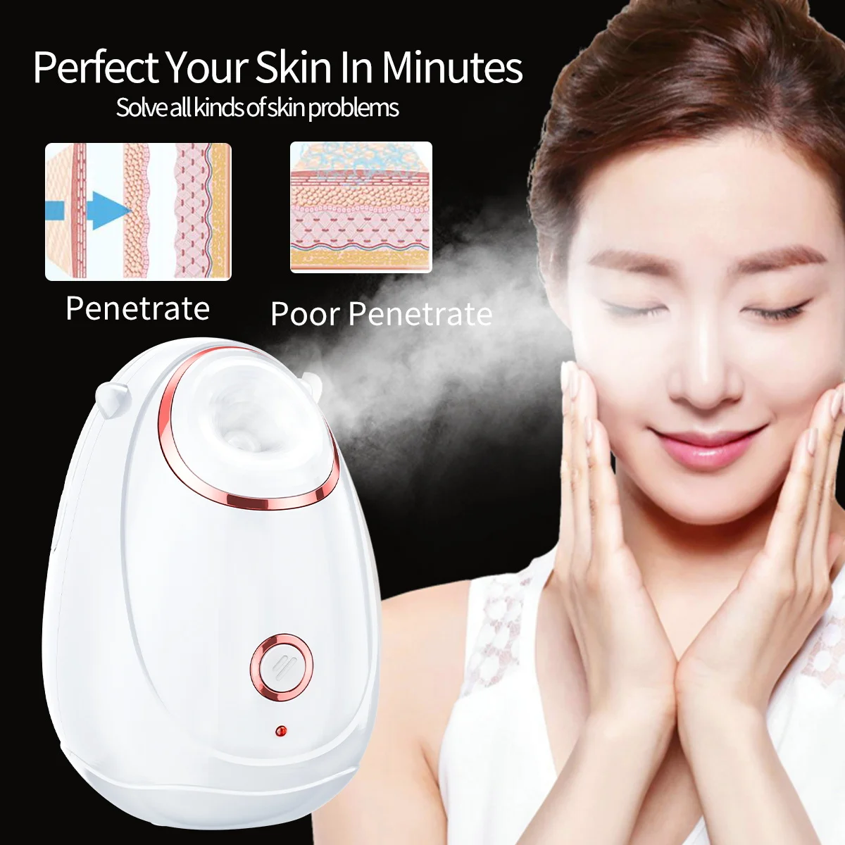 Professional Digital White 3 In 1 50 Ml Facial Beautiful Steamer Mini Usb Nano Spa Portable With High Frequency