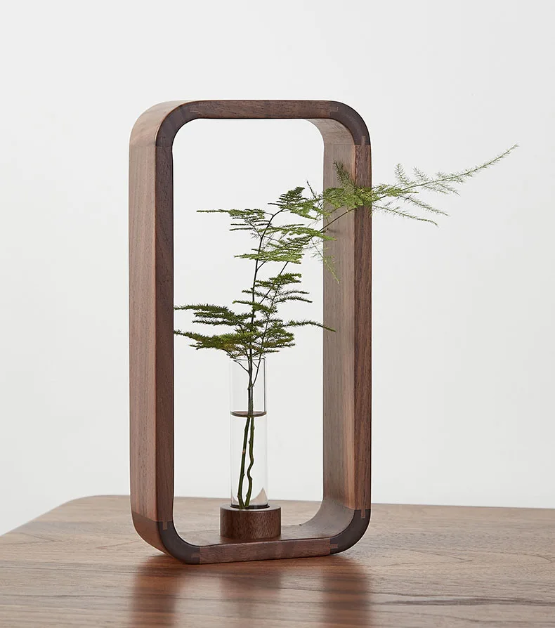 INS Style Light Luxury Black Walnut Wooden Vase Home Decor Table Top Hydroponic Furnishings Nordic Decoration Wood Crafts