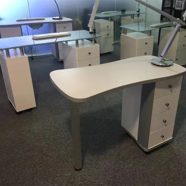 New Beauty Salon Furniture Glass Top Portable Spa White Nail Station Manicure Nail Table With Fan