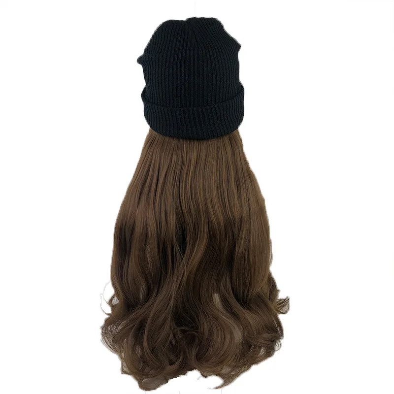 Wholesale Long Straight 24 Inches Hat with wig Heat Resistant Black Hair Wig with Hat