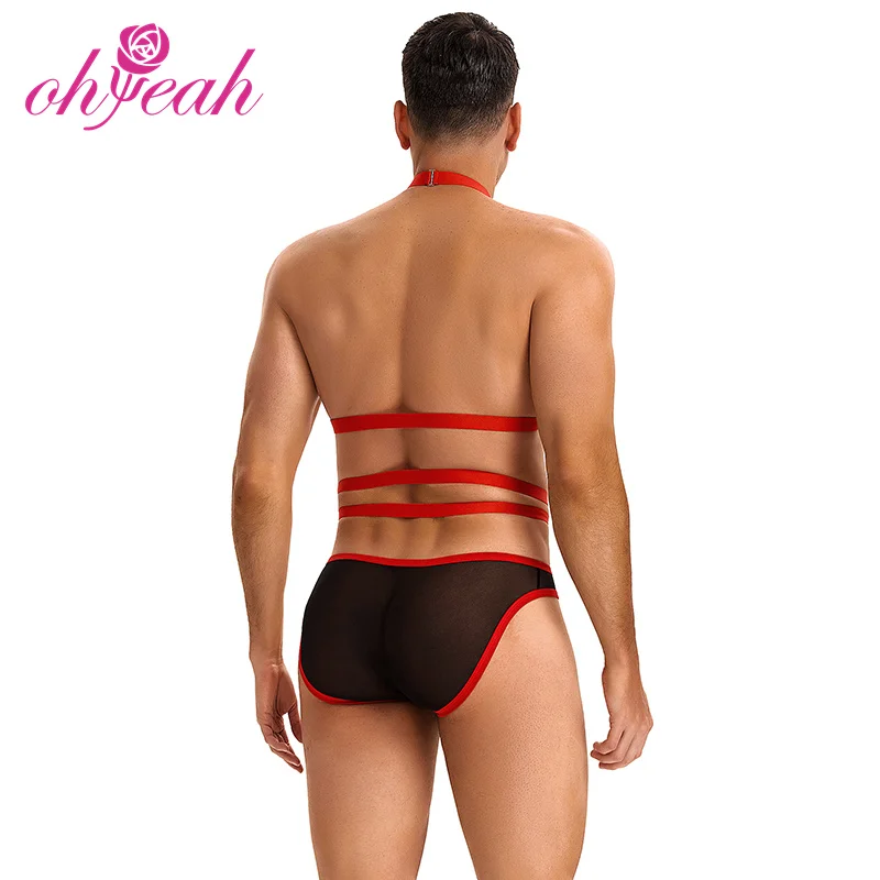 Wholesale Adult Bondage S-XL Red Men Sexy Harness Halter Bodysuit Fetish BDSM Outfit Sexy Mens Jockey Underwear