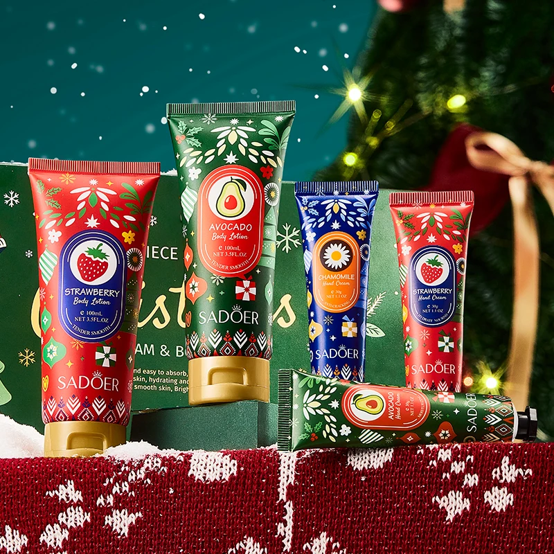 SADOER best christmas gift box avocado strawberry chamomile perfume hand cream moisturizing whitening body lotion skin care set