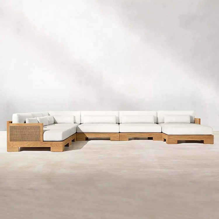 Luxury Outdoor Furniture Set Patio Modern Teak Wood Furniture U Shaped Modular Sectional Garden Sofa Set