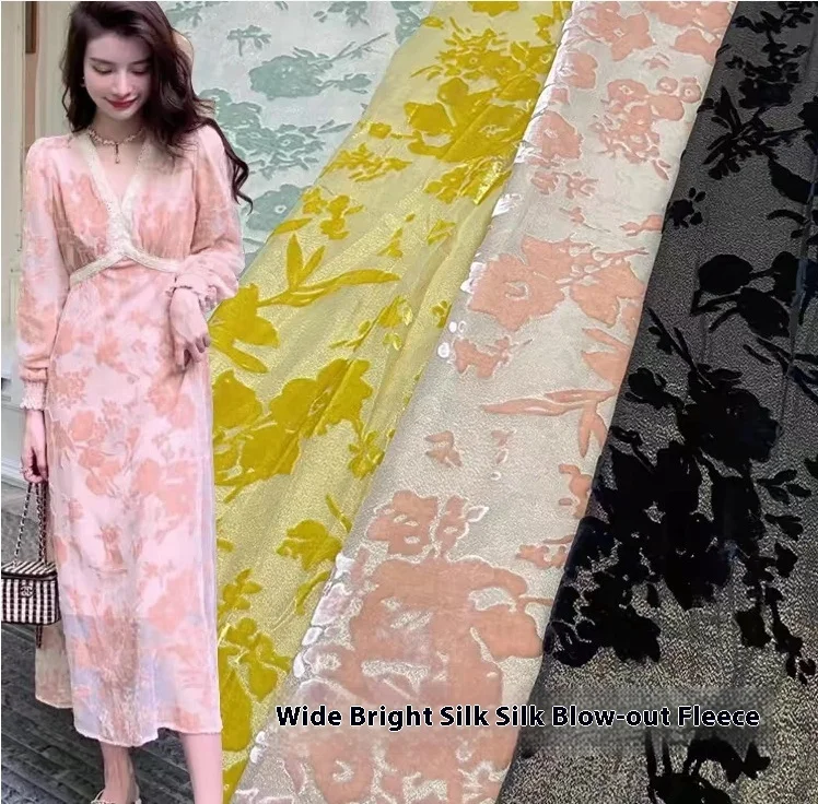 12mm Silk golden metallic woven basic ground rayon burnt out velvet fabric for ladies fashion shirts, tops, dress
