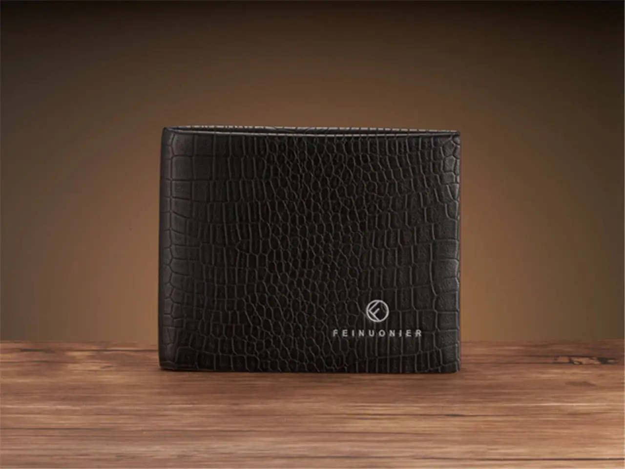 Black Traditional Style Customize Logo Glazed Cattle Hide Soft Bifold Mens Slim Leather Wallet