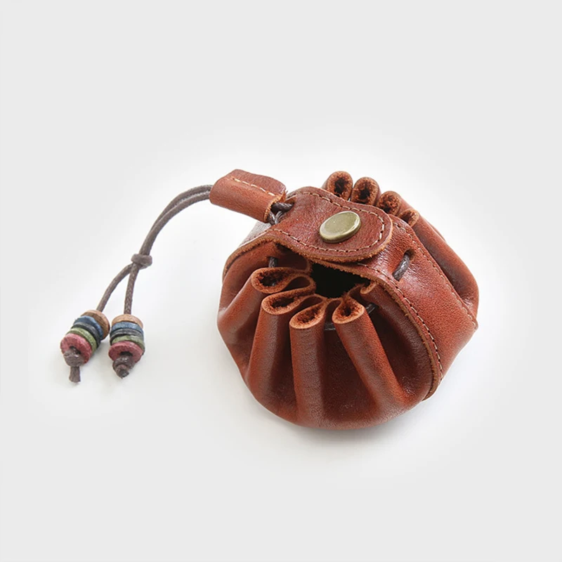 Factory Direct Sales Drawstring Jewelry Bag Handmade Cowhide Small Leather Wallet Coin Student Hanging Storage Bag