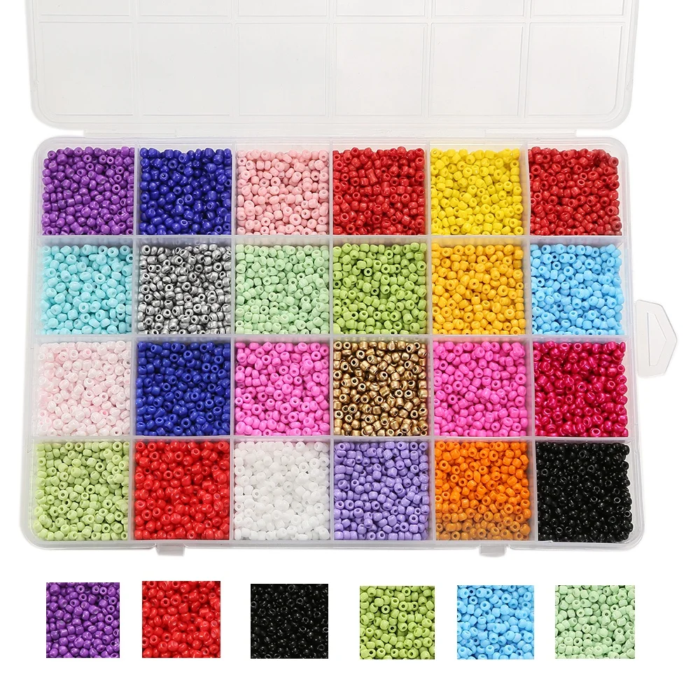 DIY 24 Grid Mix color Glass Seed Beads 4mm Seed Beads Jewelry Making Set For Bracelet Making Necklace Gift DIY Box For Kid women