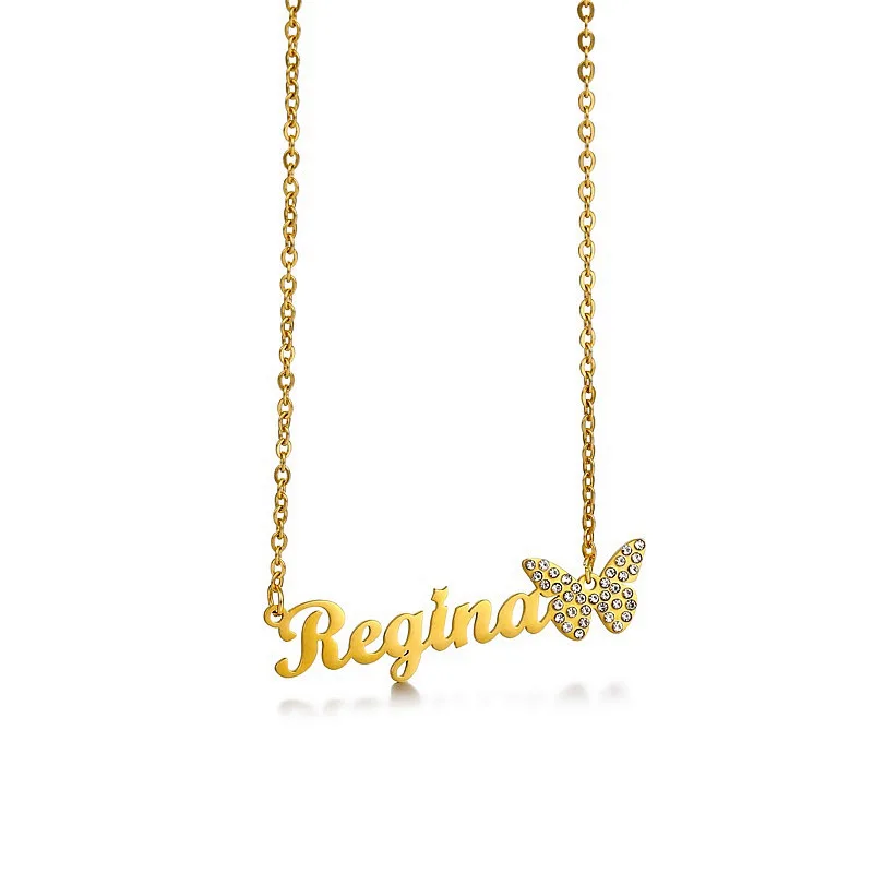 New product listing European and American DIY letter name stainless steel full diamond butterfly personalized jewelry