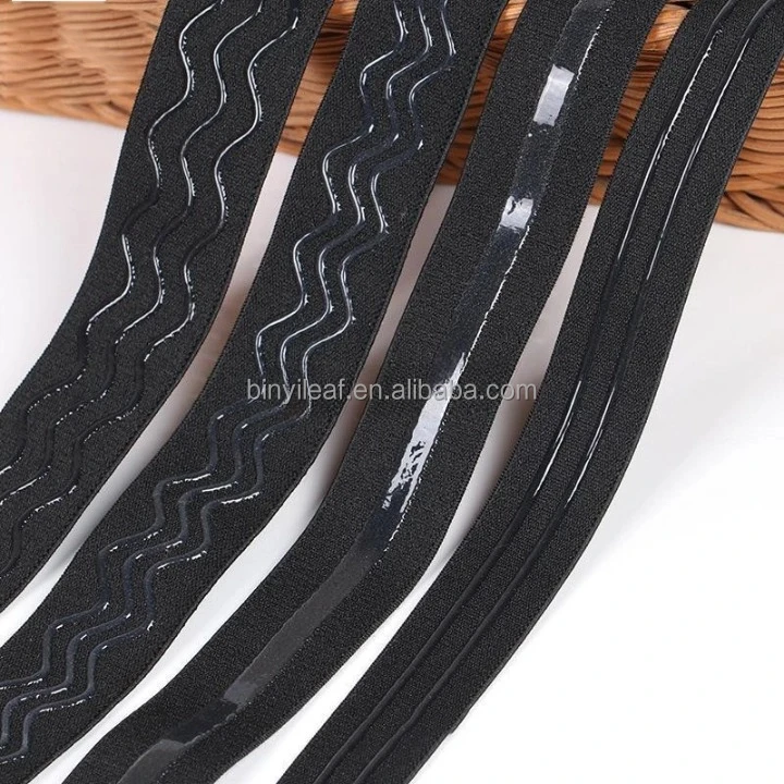In Stock 1-5CM Custom Woven Black Soft Nylon Spandex Non-Slip Stripe Silicone Tape Underwear Elastic Band For Clothing