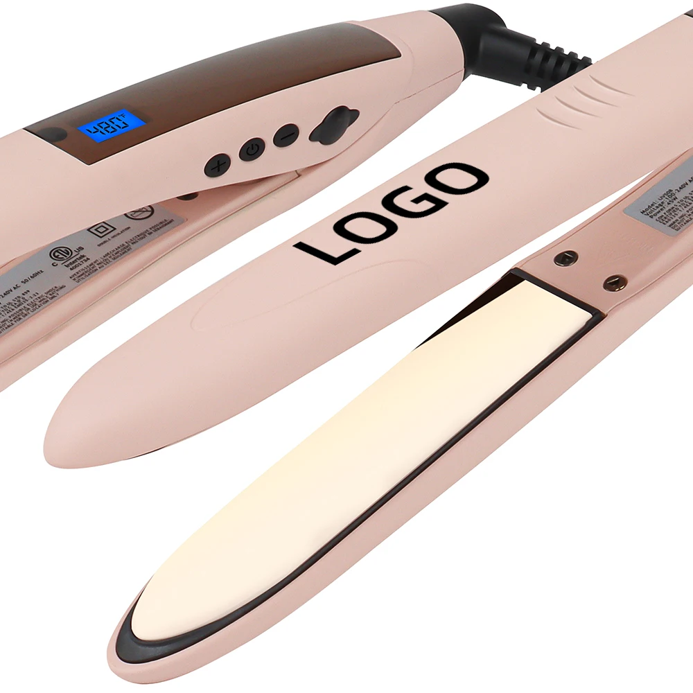 Custom Private Label 250C 480F High Temperature Flat Iron Titanium Plate Professional Hair Straightener for Keratin Treatment