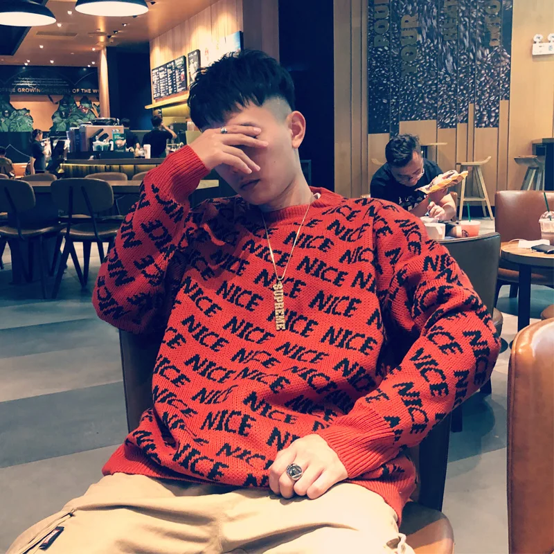 Модный дизайнерский высококачественный зимний свободный мужской свитер