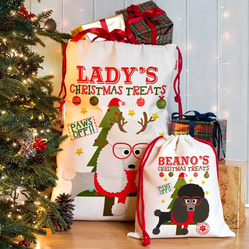 
Personalised Poodle Christmas Sack Dog Stocking Santa Treat Pet Xmas Bag 