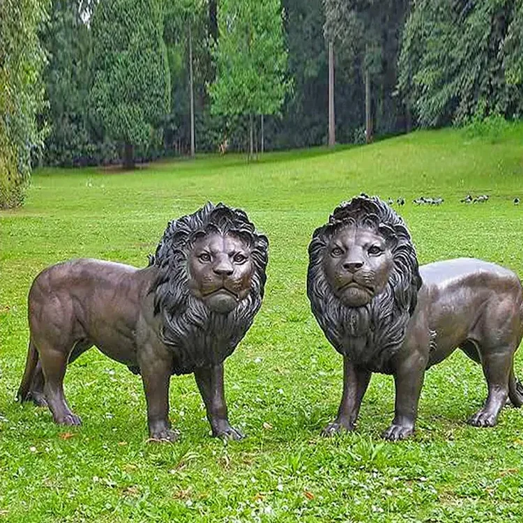 Factory Customized Large Street Decorative Bronze Artwork Lion Brass Sculpture Animal Statue Casting Brass Animals Bronze Lion