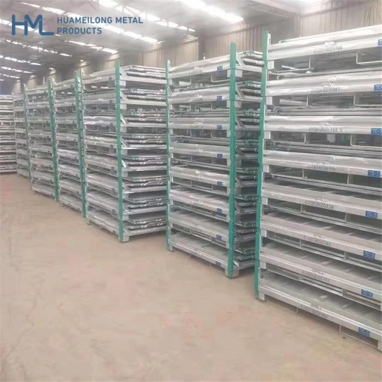 Stacking folding synthetic rubber transport and storage steel metal crates