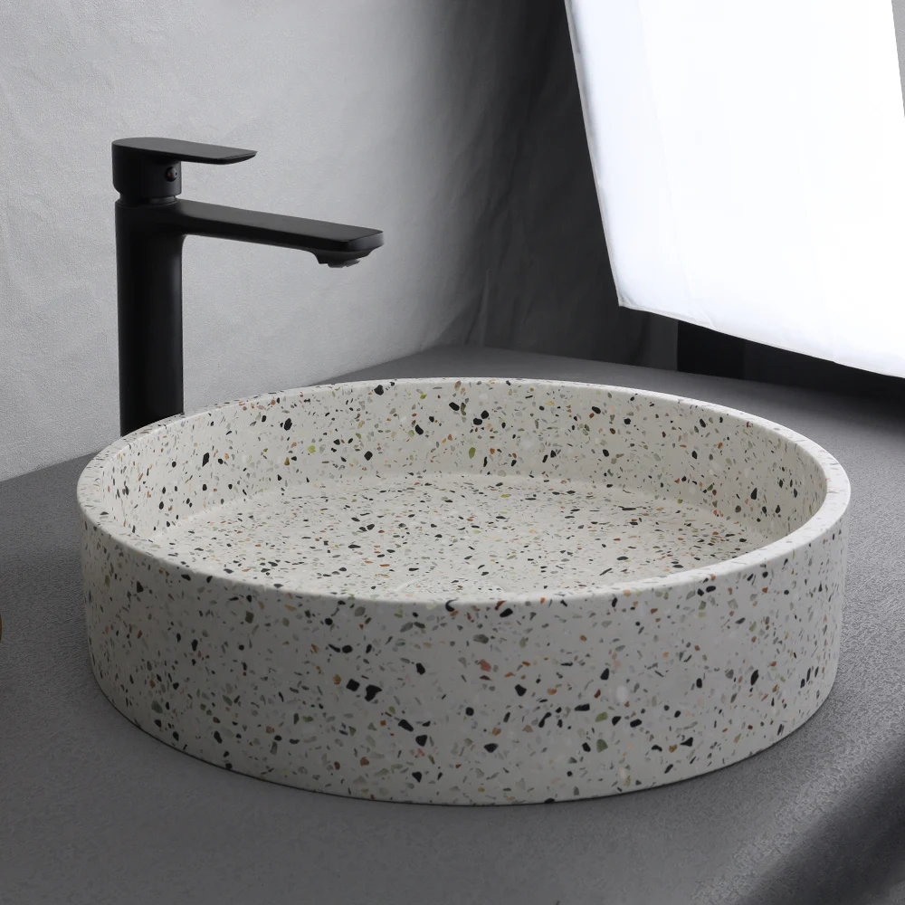 DASEN Wholesale modern round vessel water stone color handmade concrete bathroom vanities basin bathroom vanities wash basin cement art basin 2023
