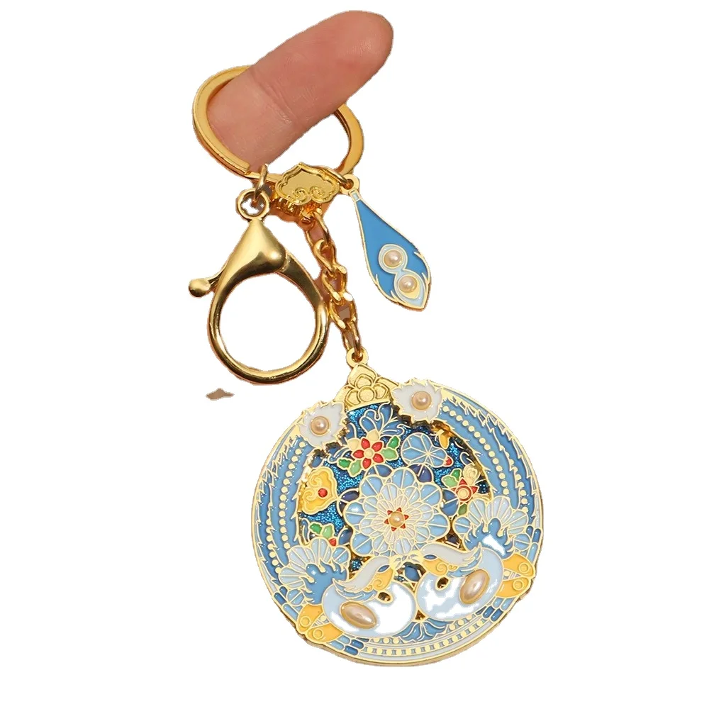 Factory customized lapel pins round engraved with exquisite floral pattern, meaning good luck key gifts