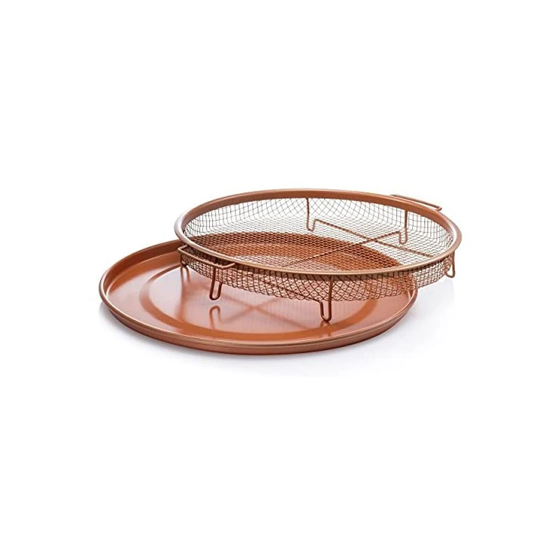 Baking Tray Crisping Basket Non-stick Coating Round Copper Crisper