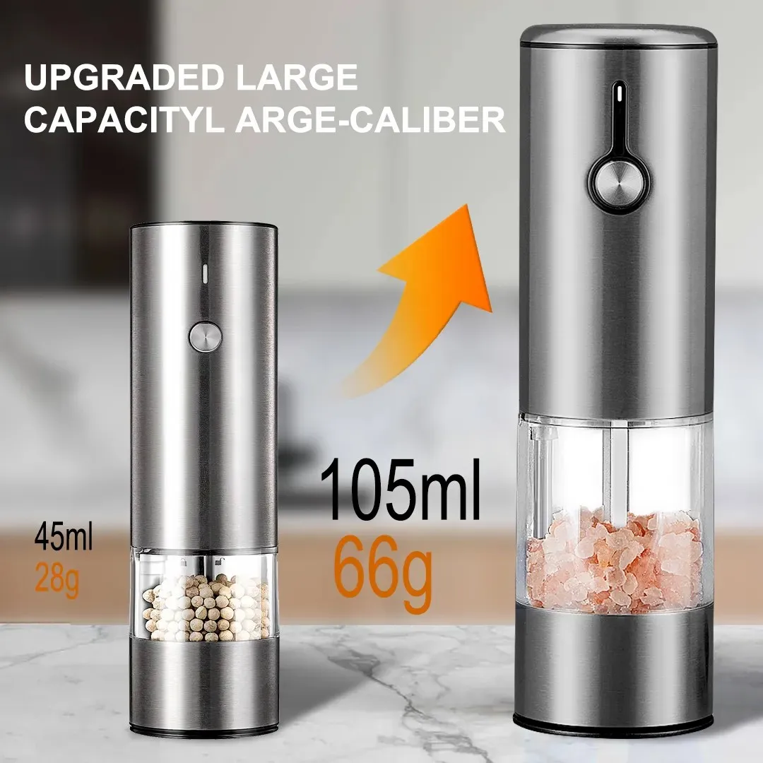 Rechargeable USB Ceramic Burr manual Spice Mill Gravity Electric Salt and Pepper Grinder with LED light