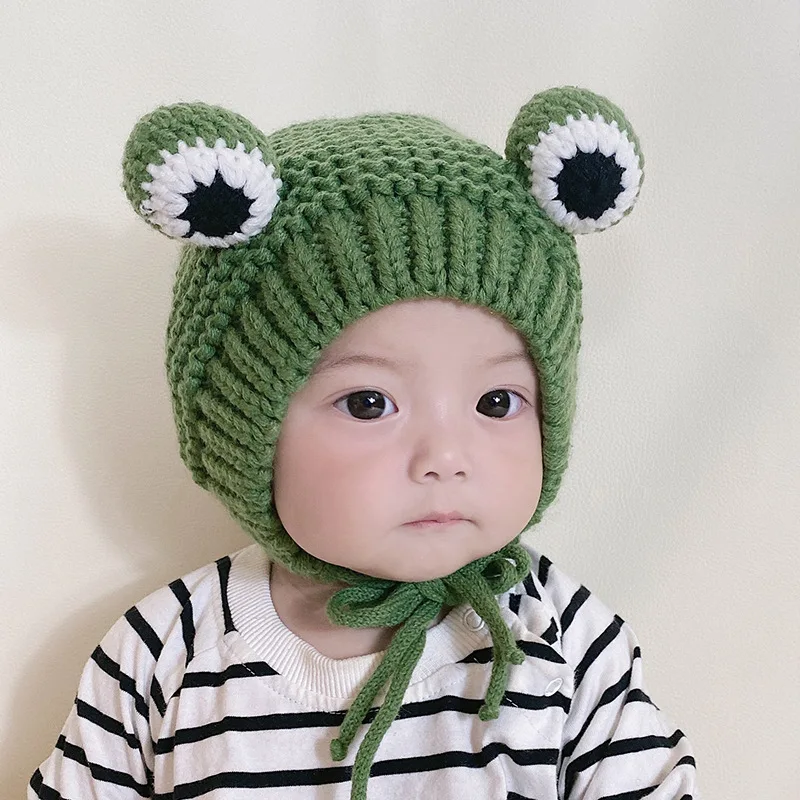 KENSHELLEY 2021 New Arrival Kids Beanies Solid Color Cartoon Frog Beanie Hat Winter Children Warm Knitted  Beanie Hat