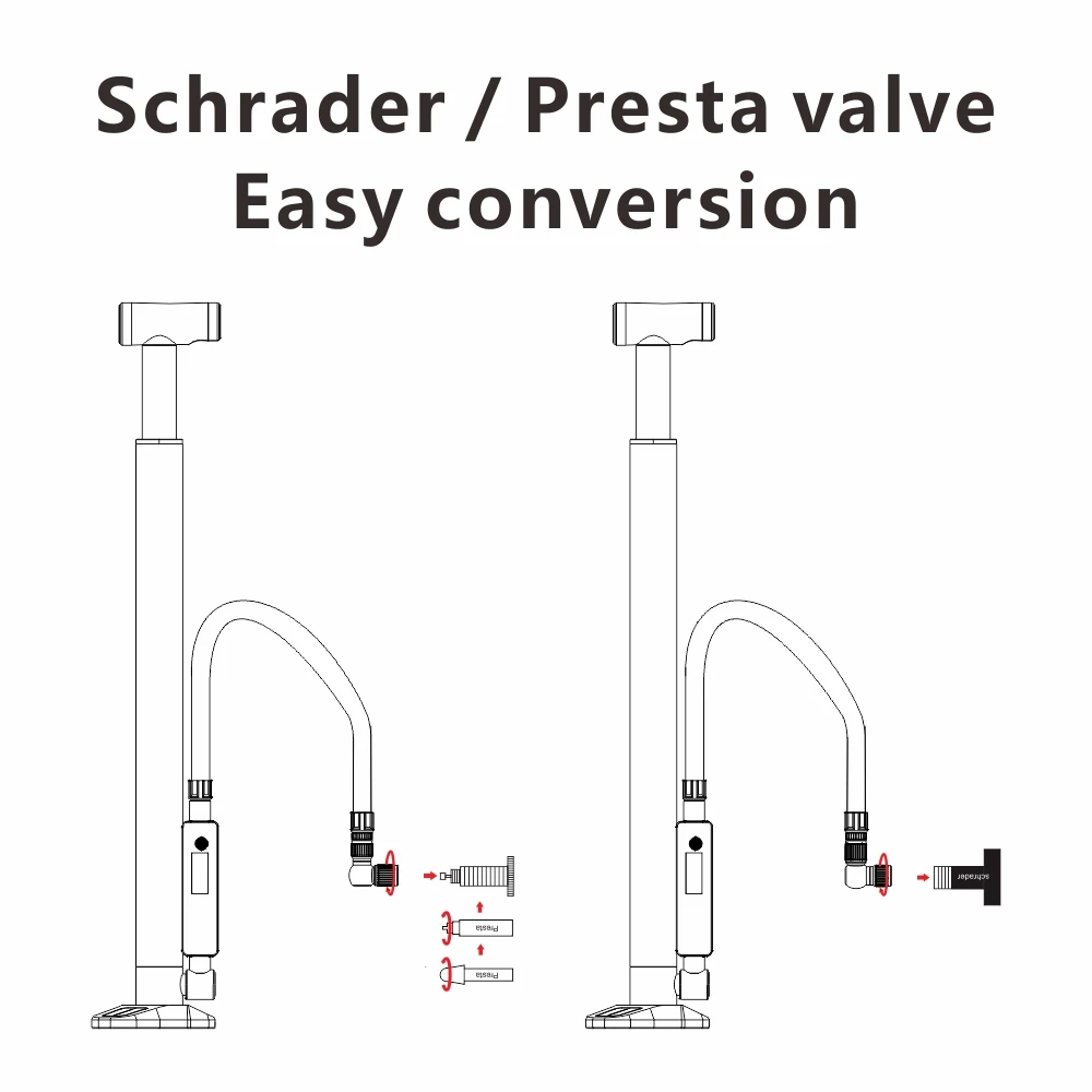 Converted Schrader Presta L-Shape valve 150psi Portable Bicycle Floor Pump with Electric Pressure Gauge
