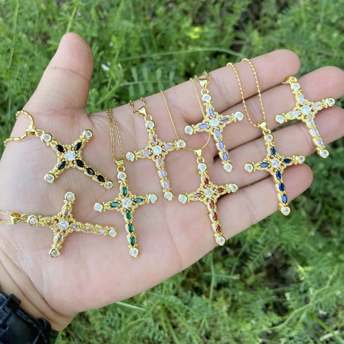 Высокое качество 18K позолоченный Циркон из нержавеющей стали различных стилей крест кулон ожерелье для женщин и девочек