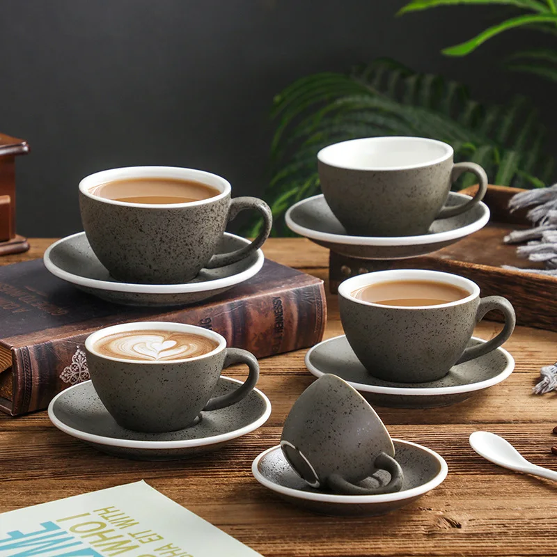 Retro modern style wholesale macchiato cappuccino espresso mug cup daily coffee shop ceramic tea cup with saucer