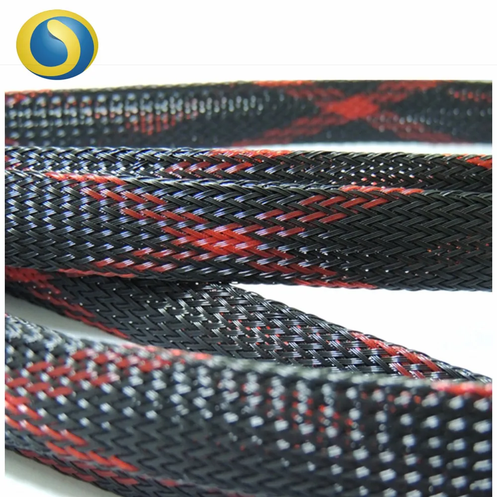 Black Red 1/2 inch PET Expandable Braided Sleeving 12mm braided cable sleeve