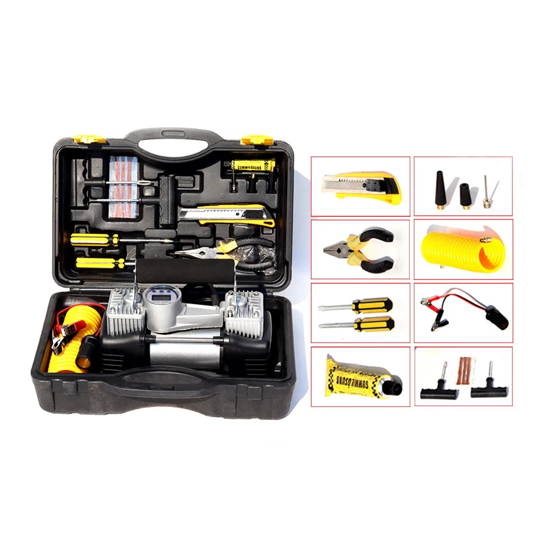 Высокое качество сверхмощный двойной цилиндр шины надувной портативный мини электрический воздушный насос dc 12v автомобильный воздушный компрессор шины надувные