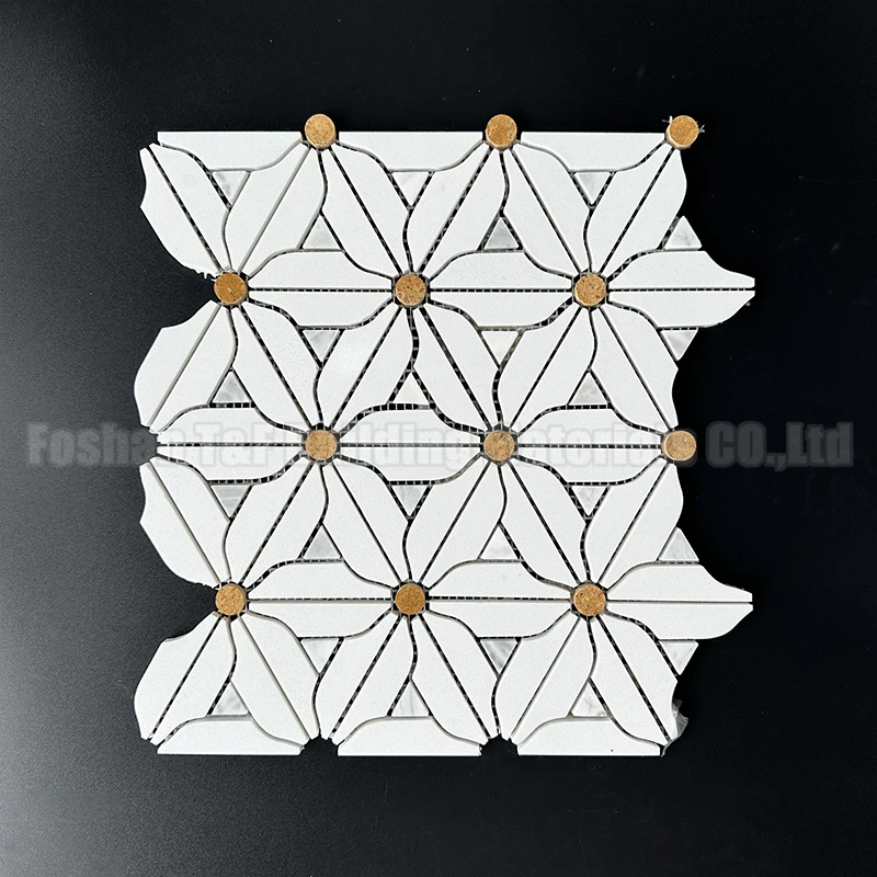 Natural Marble Stone Waterjet Flower Mosaic Personalised Background Wall Balcony Washroom Tiles