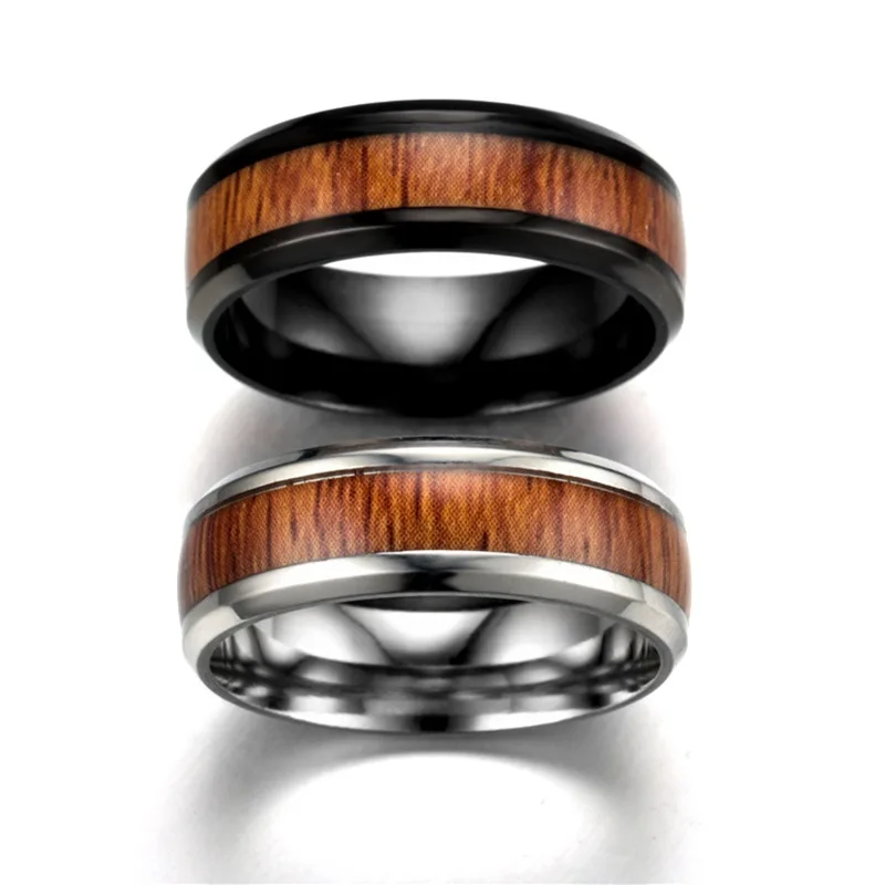 Factory wholesale stainless steel ring party ring fashion real tungsten carbide wood grain ring
