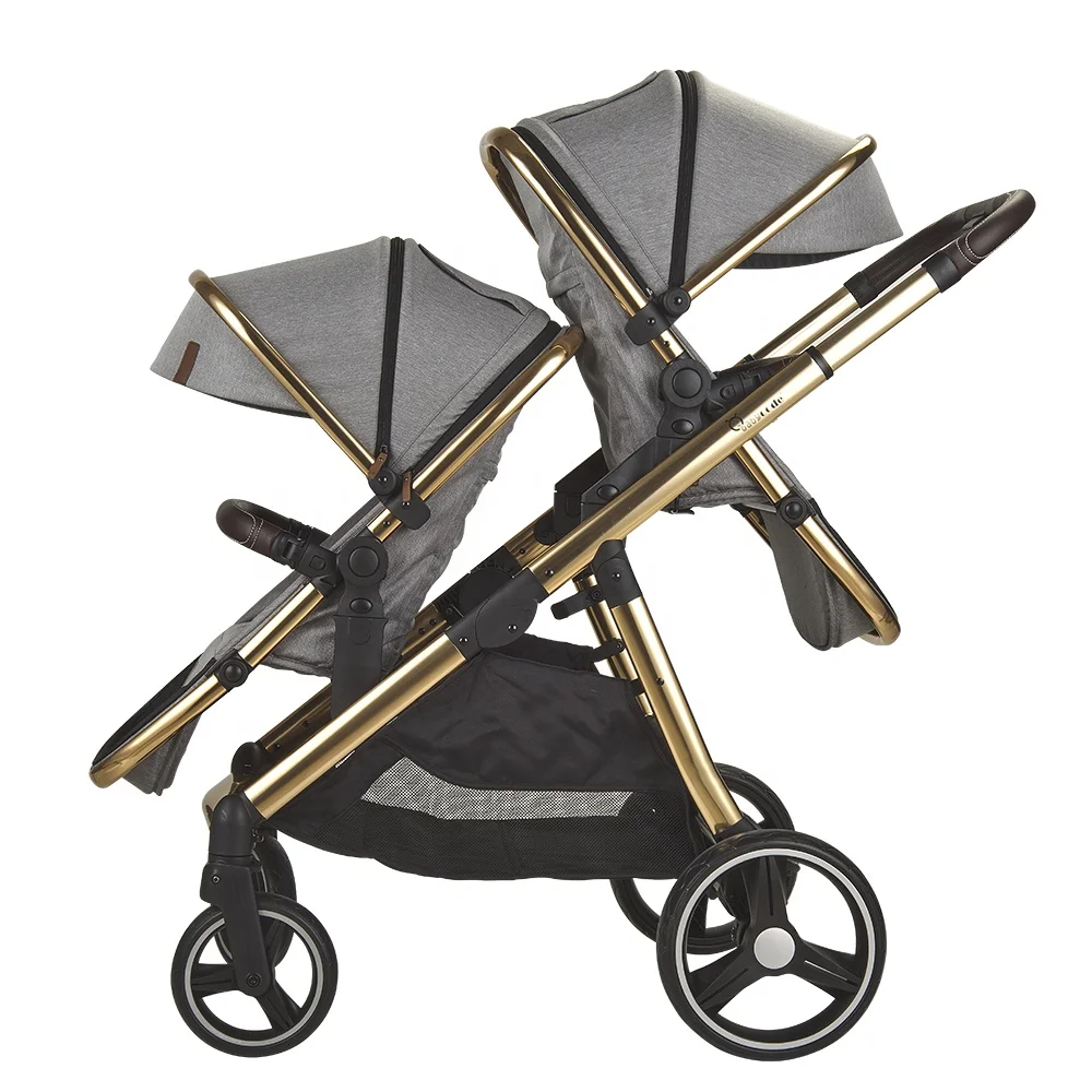 High View Premium Quality Tandem Stroller Foldable Stroller Stand After Folding Twins Baby Strollers