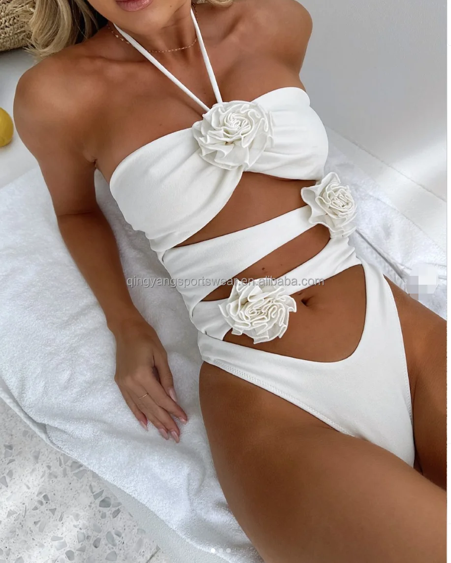 Retro 3D Rose Floral Black White Swimsuit Women High Waist Sexy Bikini Separate Bathing Suit Summer Sexy Beach Wear