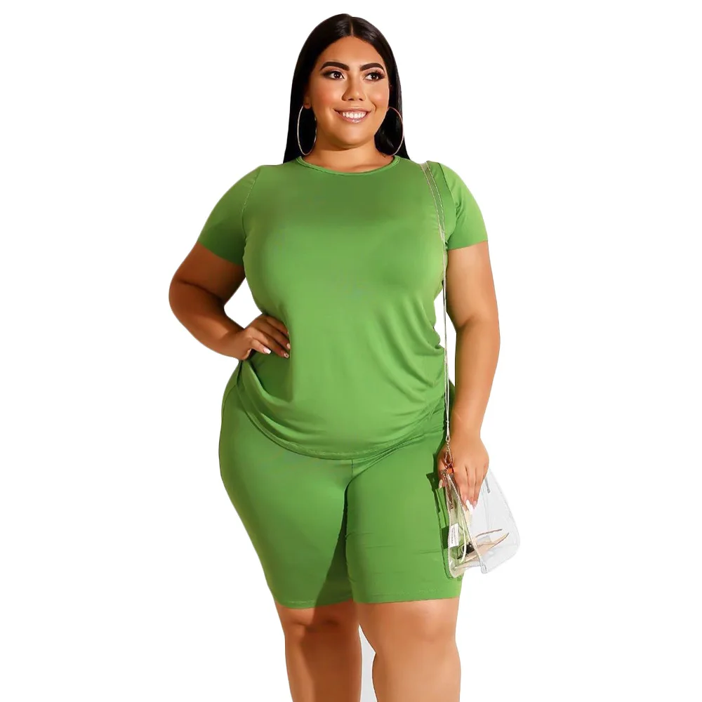 
2020 Wholesale Custom Logo Plus Size Women Summer Shorts and Crop Top Sexy Two Piece Biker Shorts Set 