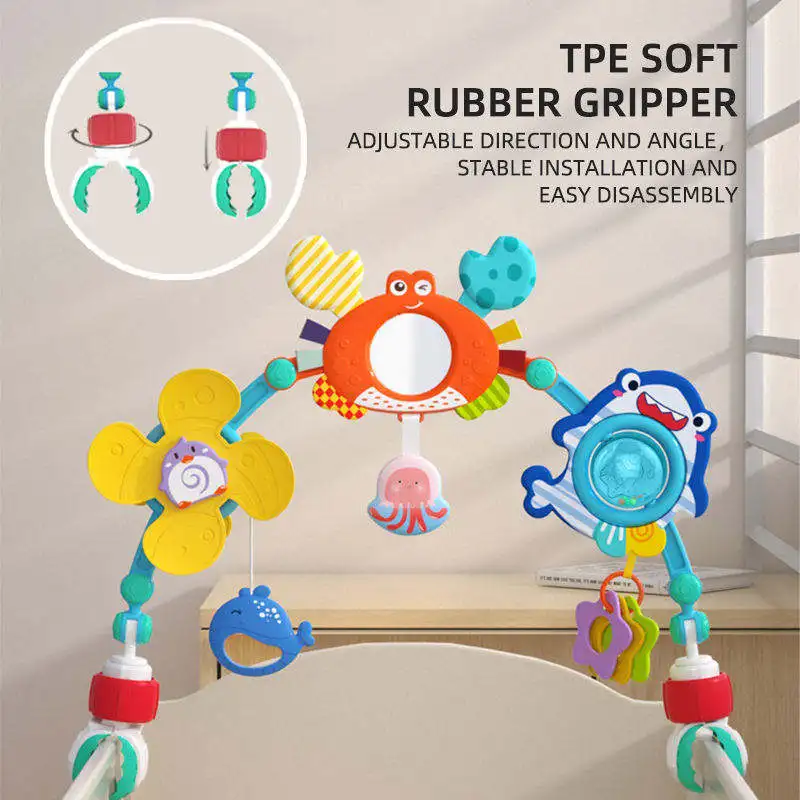 Detachable Baby Bed Stroller Pram Carseat Toys Travel Arch With Mirror And Hanging Squeaky Toys For Baby Crib