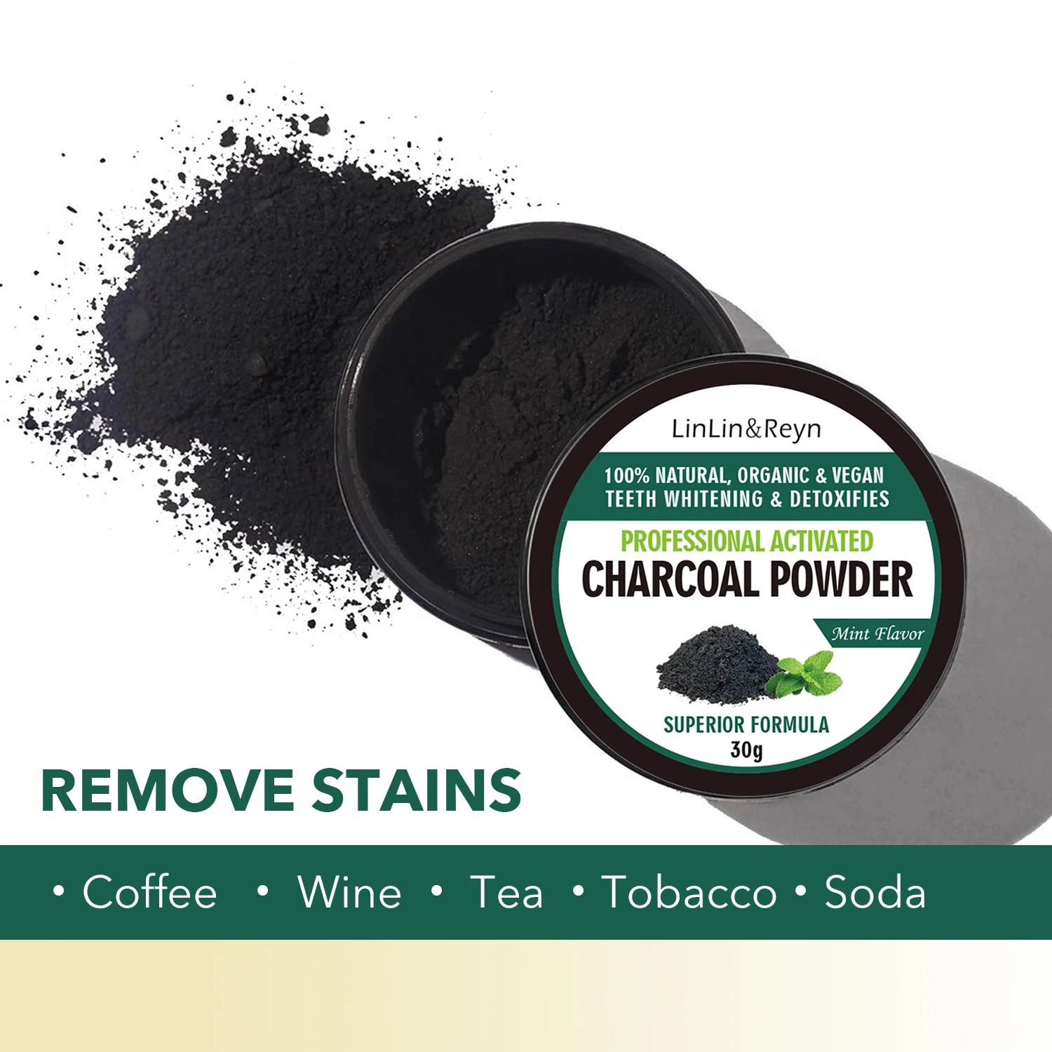 100% Natural Organic Activated Coconut Shell Charcoal Teeth Whitening Bleaching Tooth Powder