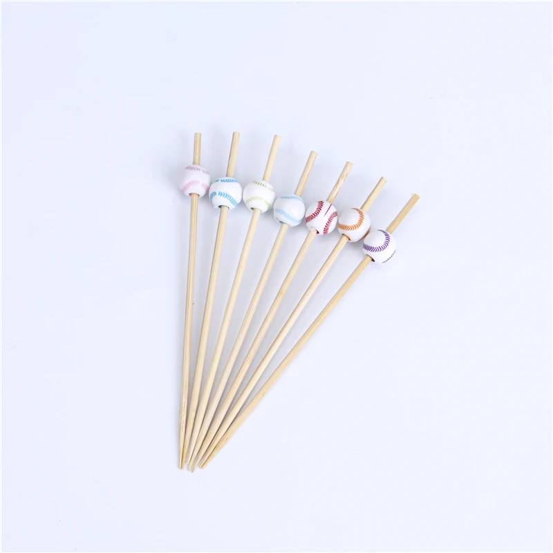 Hot selling customized disposable bead decoration bamboo fruit toothpicks for party