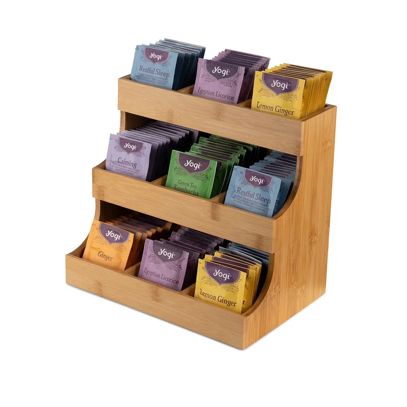 High Quality Practical Bamboo Tea Bag Holder Wood Tea Box Organizer Holds 180 Tea Bags Elegant Sugar Packets And Creamers Holder
