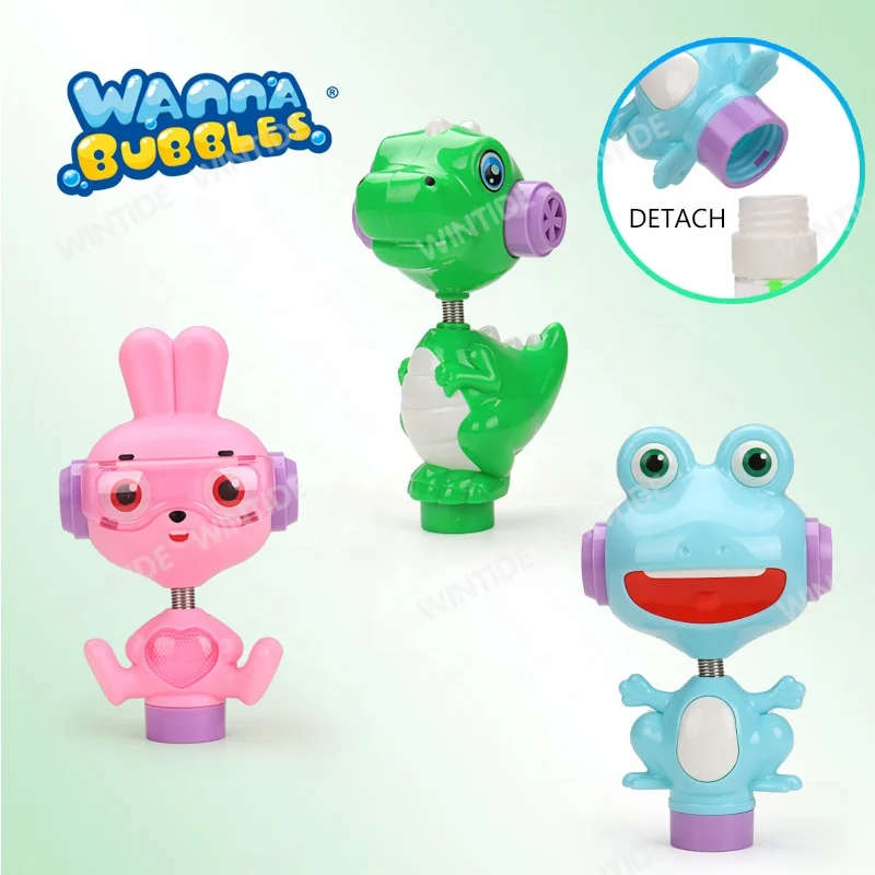 Hot sale summer animal dino /rabbit head stick toy kidsmania funny Wiggle Whistle cute frog bubble wand