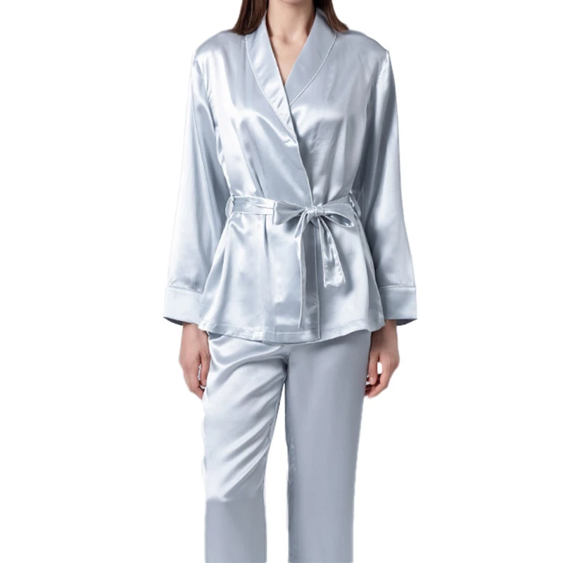 Wholesale Full Length Silk Pyjamas Set Silk Long Sleeve V Neck Women Pajama