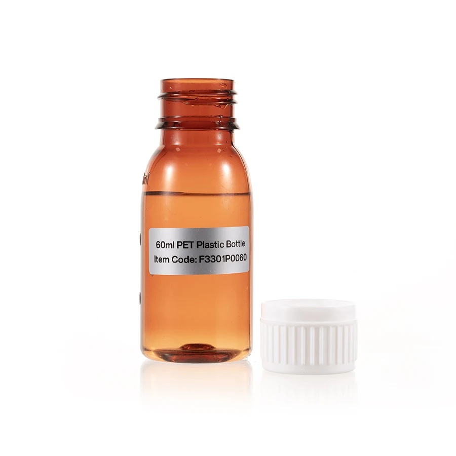 Wholesale Round Amber Small Container 60ml PET Plastic Syrup Bottles for Oral Liquid Packaging