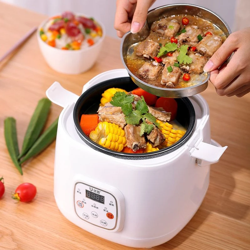 2L Portable Electric Heating Soup Stew Pot Keep Warm Smart Automatic Multifunctional Travel Non Stick Mini Electric Rice Cooker