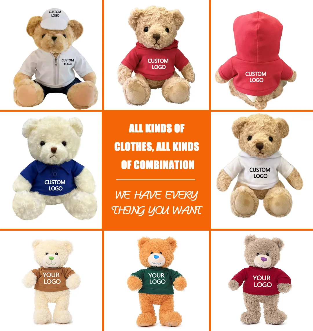 OEM ODM Manufacturer Low MOQ Custom Teddy Bear toy With Company Logo T-shirt Plush Custom Plush Bear Stuffed Toy Company Gifts